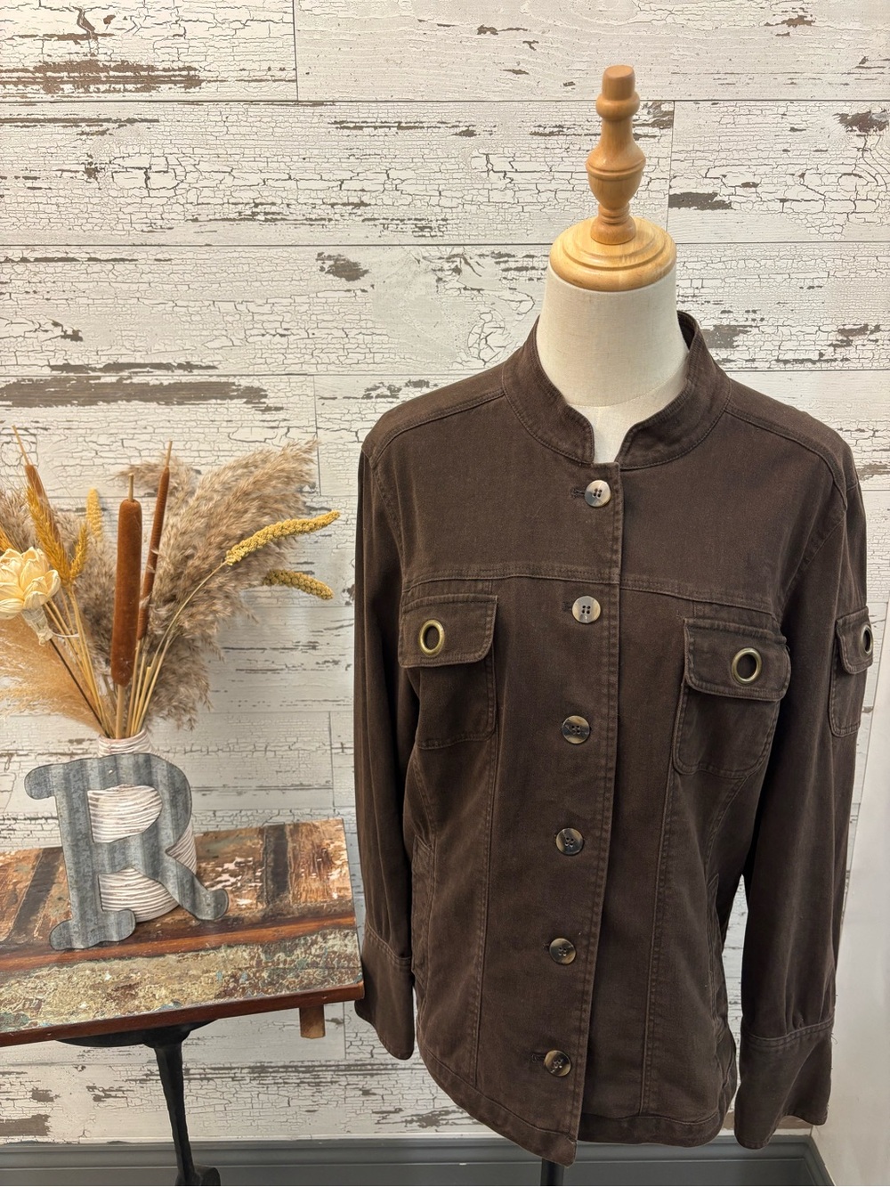 Brown Utility Button-Front Women's Jacket